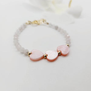 READY TO SHIP Faceted Glass Bead & Mother of Pearl Heart Charm Bracelet - 14k Gold Fill FJD$ - Adorn Pacific - All Products