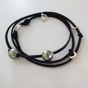 READY TO SHIP Fiji Pearl & Nautilus Charm Faux Suede Leather Multi-way Bracelet / Necklace - FJD$ - Adorn Pacific - All Products