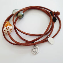 Load image into Gallery viewer, READY TO SHIP Fiji Pearl &amp; Nautilus Charm Faux Suede Leather Multi-way Bracelet / Necklace - FJD$ - Adorn Pacific - All Products
