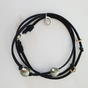 READY TO SHIP Fiji Pearl & Nautilus Charm Faux Suede Leather Multi-way Bracelet / Necklace - FJD$ - Adorn Pacific - All Products