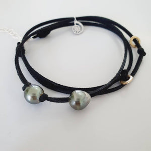 READY TO SHIP Fiji Pearl & Nautilus Charm Faux Suede Leather Multi-way Bracelet / Necklace - FJD$ - Adorn Pacific - All Products