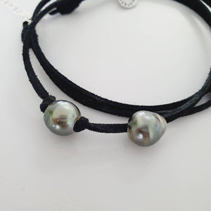 READY TO SHIP Fiji Pearl & Nautilus Charm Faux Suede Leather Multi-way Bracelet / Necklace - FJD$ - Adorn Pacific - All Products