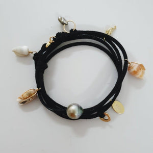 READY TO SHIP Fiji Pearl & Seahorse Charm Faux Suede Leather Multi-way Bracelet / Necklace - FJD$ - Adorn Pacific - All Products