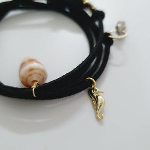 READY TO SHIP Fiji Pearl & Seahorse Charm Faux Suede Leather Multi-way Bracelet / Necklace - FJD$ - Adorn Pacific - All Products