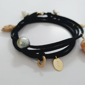 READY TO SHIP Fiji Pearl & Seahorse Charm Faux Suede Leather Multi-way Bracelet / Necklace - FJD$ - Adorn Pacific - All Products