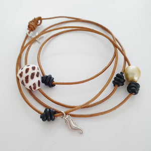 READY TO SHIP Fiji Pearl, Starfish & Seahorse Charm Real Leather Multi-way Bracelet / Necklace - FJD$ - Adorn Pacific - All Products