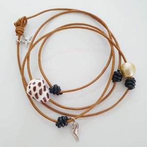 READY TO SHIP Fiji Pearl, Starfish & Seahorse Charm Real Leather Multi-way Bracelet / Necklace - FJD$ - Adorn Pacific - All Products