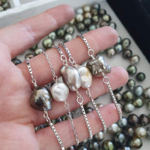 READY TO SHIP Fiji Saltwater Keshi Pearl Box Chain Bracelet in 925 Sterling Silver - FJD$ - Adorn Pacific - All Products
