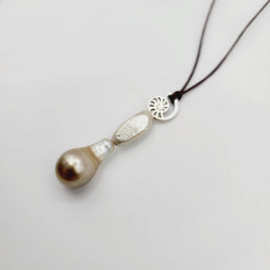 READY TO SHIP Fiji Saltwater Pearl Drop Necklace with Nautilus Detail - 925 Sterling Silver FJD$ - Adorn Pacific - Necklaces