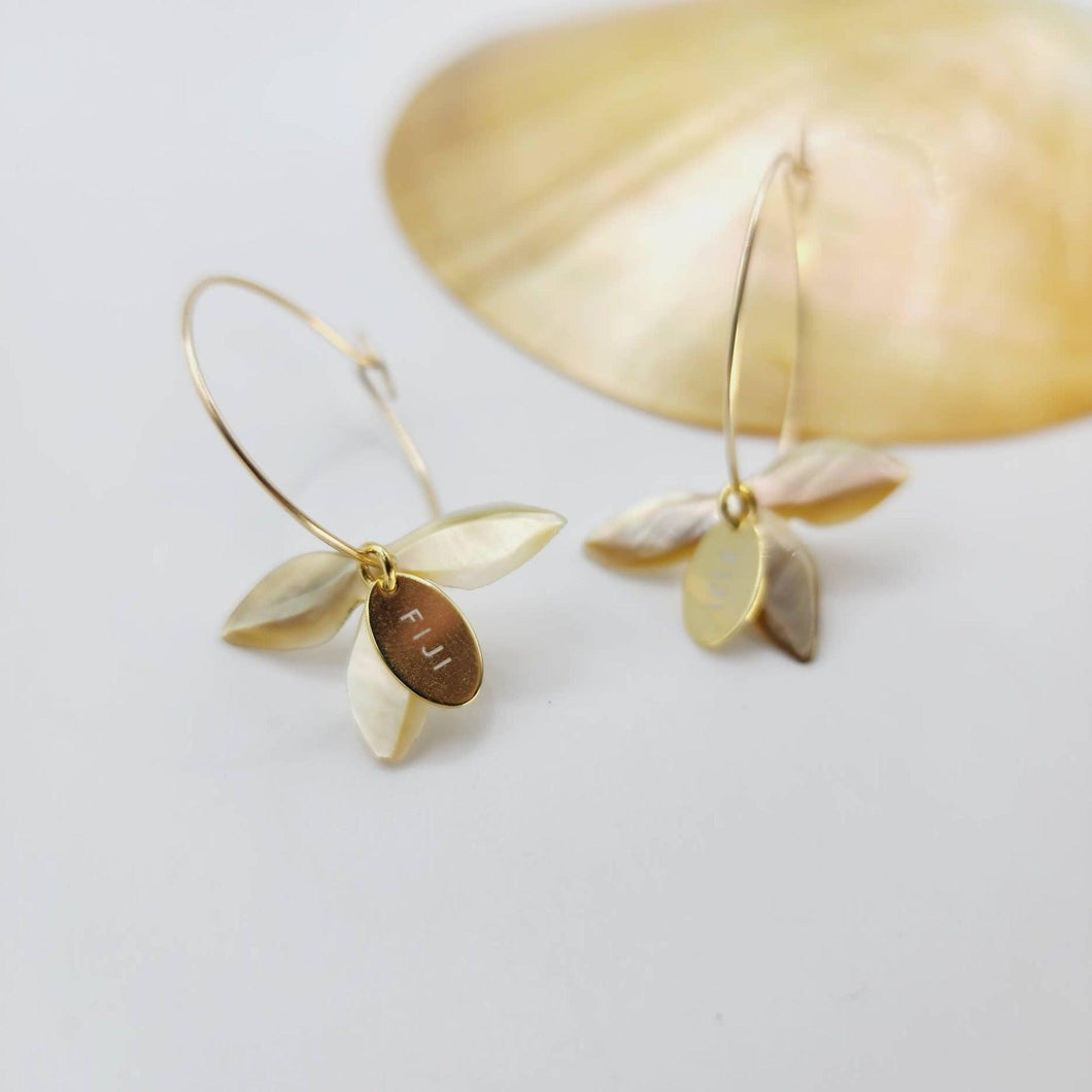 CONTACT US TO RECREATE THIS SOLD OUT STYLE Flower Oyster Shell Hoop Earrings - 14k Gold Filled FJD$ - Adorn Pacific - All Products