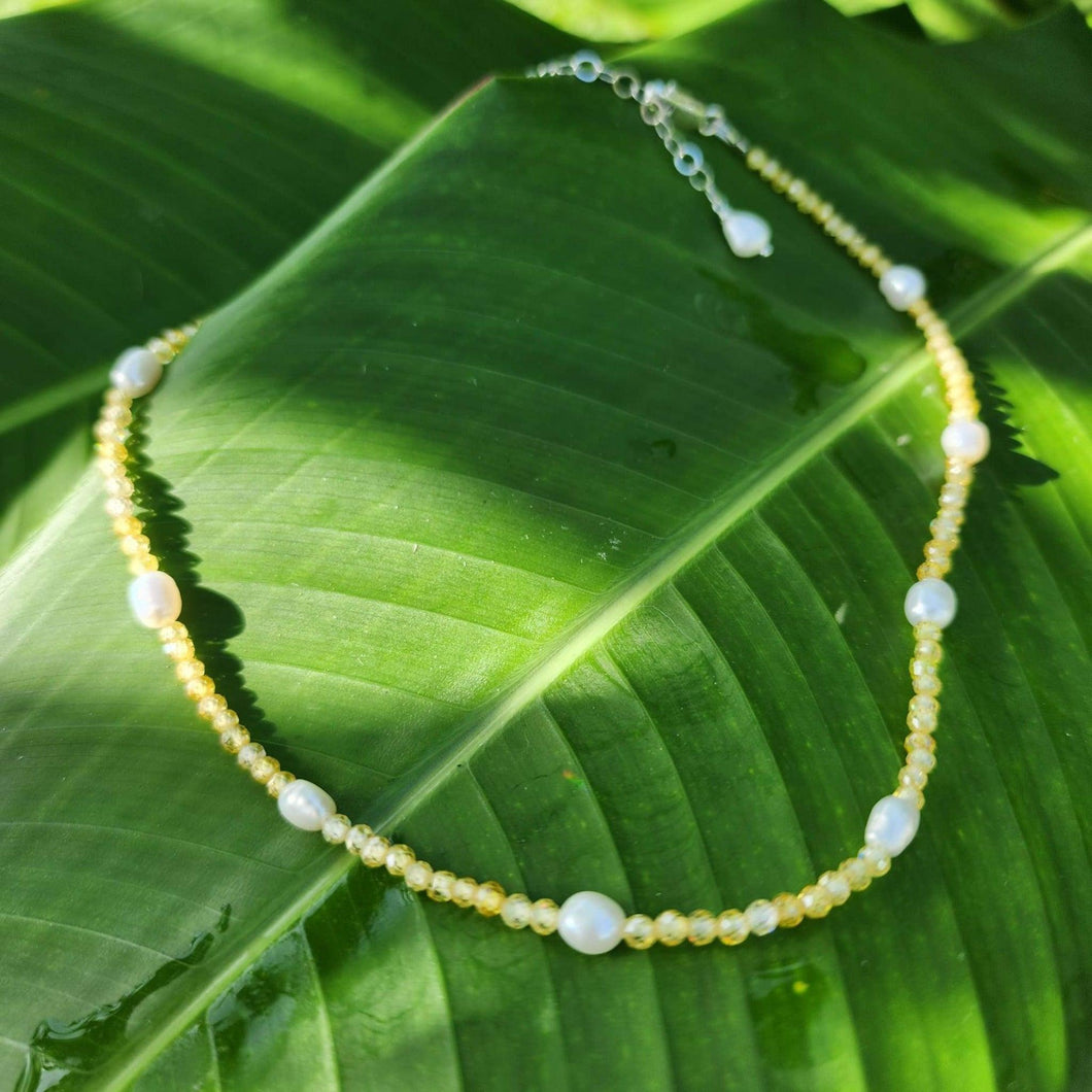 READY TO SHIP Freshwater Pearl & Faceted Glass Bead Choker Necklace - 925 Sterling Silver FJD$ - Adorn Pacific - Necklaces