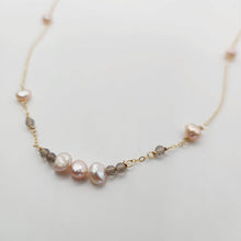 Load image into Gallery viewer, READY TO SHIP Freshwater Pearl &amp; Labradorite Faceted Beads Necklace and Earrings Set in 14k Gold Fill - FJD$ - Adorn Pacific - All Products
