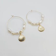 Load image into Gallery viewer, READY TO SHIP Freshwater Pearl &amp; Mermaid Charm Earrings in 14k Gold Fill - FJD$ - Adorn Pacific - All Products
