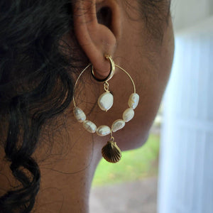READY TO SHIP Freshwater Pearl & Mermaid Charm Earrings in 14k Gold Fill - FJD$ - Adorn Pacific - All Products