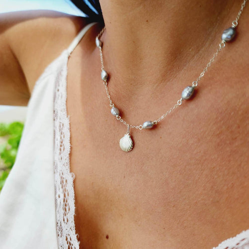 READY TO SHIP Freshwater Pearl & Mermaid Shell Charm Necklace - FJD$ - Adorn Pacific - All Products