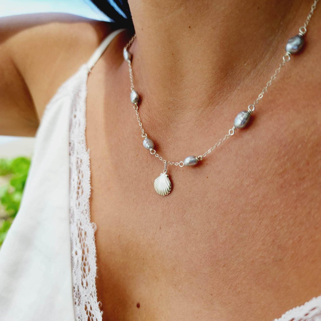 READY TO SHIP Freshwater Pearl & Mermaid Shell Charm Necklace - FJD$ - Adorn Pacific - All Products