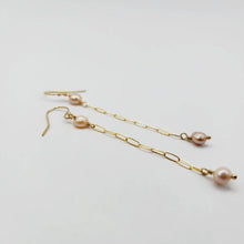 Load image into Gallery viewer, READY TO SHIP - Freshwater Pearl Drop Earrings with Chain Detail - 14k Gold Fill FJD$ - Adorn Pacific - Earrings
