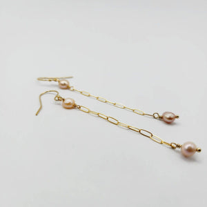 READY TO SHIP - Freshwater Pearl Drop Earrings with Chain Detail - 14k Gold Fill FJD$ - Adorn Pacific - Earrings