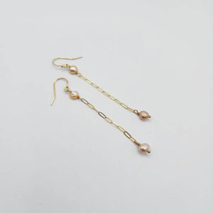 READY TO SHIP - Freshwater Pearl Drop Earrings with Chain Detail - 14k Gold Fill FJD$ - Adorn Pacific - Earrings