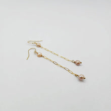 Load image into Gallery viewer, READY TO SHIP - Freshwater Pearl Drop Earrings with Chain Detail - 14k Gold Fill FJD$ - Adorn Pacific - Earrings
