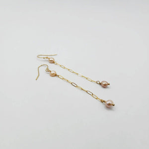 READY TO SHIP - Freshwater Pearl Drop Earrings with Chain Detail - 14k Gold Fill FJD$ - Adorn Pacific - Earrings