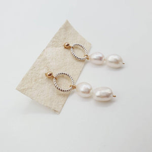 READY TO SHIP Freshwater Pearl Drop Stud Earrings - 14k Gold Fill & 925 Sterling Silver FJD$ - Adorn Pacific - 