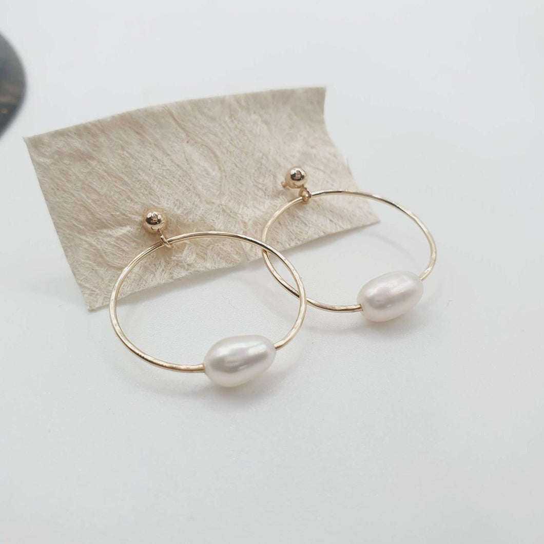 READY TO SHIP Freshwater Pearl Hoop Stud Earrings - 14k Gold Fill FJD$ - Adorn Pacific - 