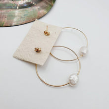 Load image into Gallery viewer, READY TO SHIP Freshwater Pearl Hoop Stud Earrings - 14k Gold Fill FJD$ - Adorn Pacific - 
