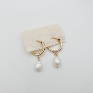 READY TO SHIP Freshwater Pearl Huggie Earrings - 14k Gold Fill FJD$ - Adorn Pacific - 