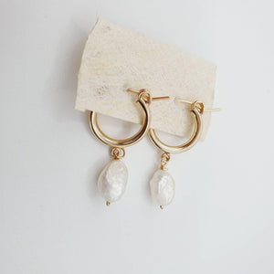 READY TO SHIP Freshwater Pearl Huggie Earrings - 14k Gold Fill FJD$ - Adorn Pacific - 