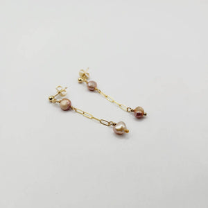 READY TO SHIP - Freshwater Pearl Stud Earrings with Chain Detail - 14k Gold Fill FJD$ - Adorn Pacific - Earrings