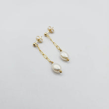 Load image into Gallery viewer, READY TO SHIP - Freshwater Pearl Stud Earrings with Chain Detail - 14k Gold Fill FJD$ - Adorn Pacific - Earrings
