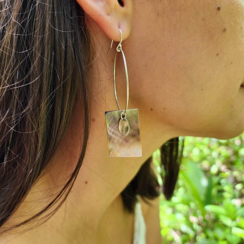 READY TO SHIP Geometric Carved Mother of Pearl Shell Earrings - 925 Sterling Silver FJD$ - Adorn Pacific - All Products