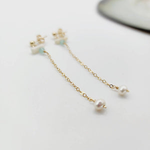 READY TO SHIP - Glass Bead, Coral & Pearl Stud Earrings - 14k Gold Fill FJD$ - Adorn Pacific - Earrings