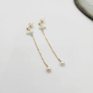 READY TO SHIP - Glass Bead, Coral & Pearl Stud Earrings - 14k Gold Fill FJD$ - Adorn Pacific - Earrings