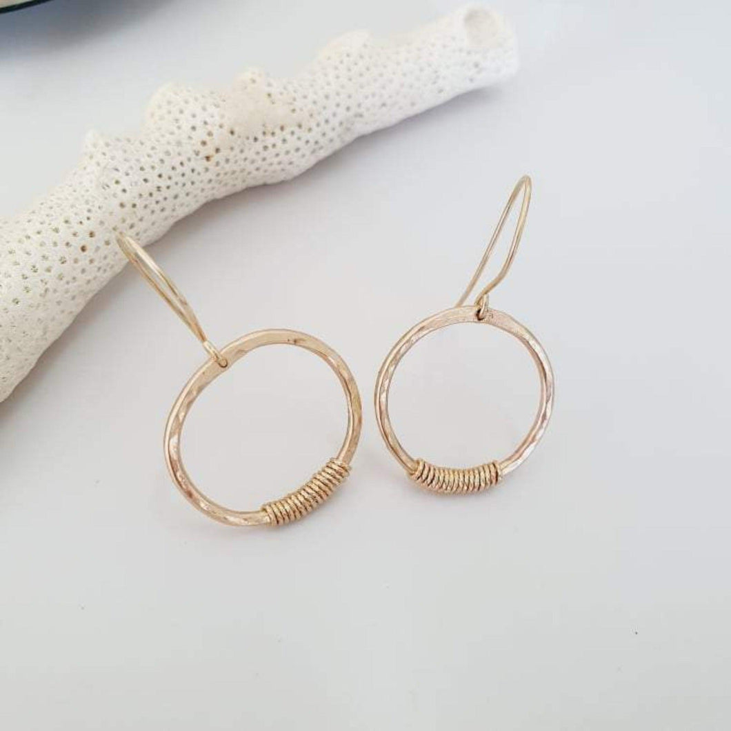 CONTACT US TO RECREATE THIS SOLD OUT STYLE Hammered Circle Earrings with Wrap Detail - 14k Gold Fill FJD$ - Adorn Pacific - Earrings