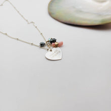 Load image into Gallery viewer, READY TO SHIP Heart Charm Necklace with Coral, Glass Bead and Keshi Pearl detail in 925 Sterling Silver - FJD$ - Adorn Pacific - All Products
