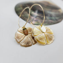 Load image into Gallery viewer, READY TO SHIP Hibiscus Oyster Shell Hoop Earrings - 14k Gold Filled FJD$ - Adorn Pacific - All Products
