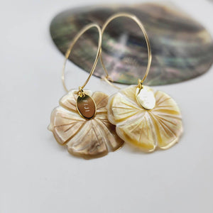 READY TO SHIP Hibiscus Oyster Shell Hoop Earrings - 14k Gold Filled FJD$ - Adorn Pacific - All Products