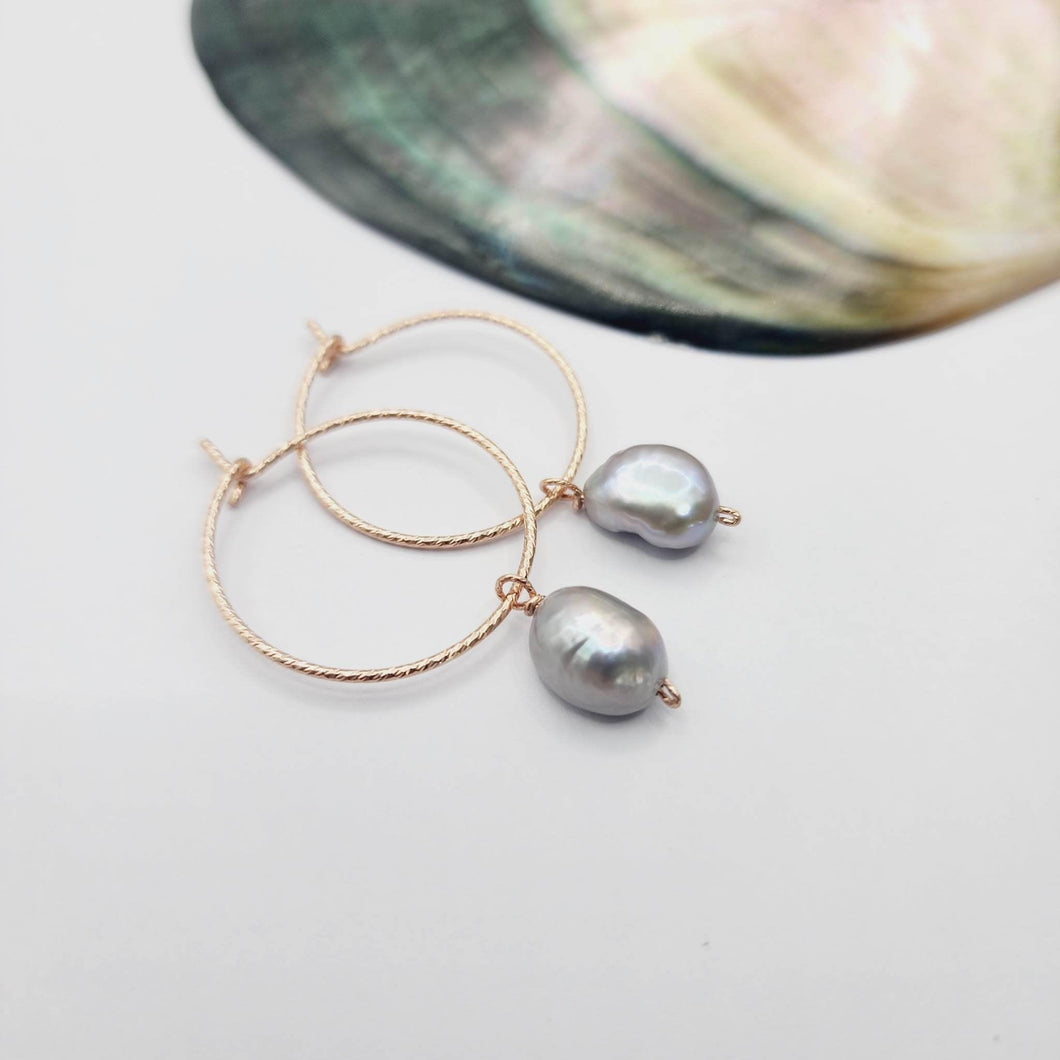 READY TO SHIP Hoop Earrings with Freshwater Pearls - 14k Rose Gold Fill FJD$ - Adorn Pacific - Earrings