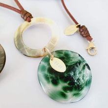 Load image into Gallery viewer, READY TO SHIP Hot Glass &amp; Mother of Pearl Necklace - 14k Gold Fill &amp; Brown Faux Suede FJD$ - Adorn Pacific - Necklaces
