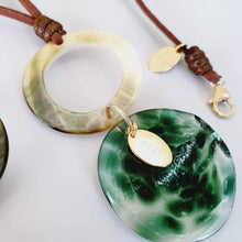 Load image into Gallery viewer, READY TO SHIP Hot Glass &amp; Mother of Pearl Necklace - 14k Gold Fill &amp; Brown Faux Suede FJD$ - Adorn Pacific - Necklaces
