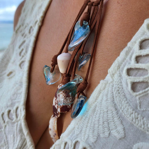 CONTACT US TO RECREATE THIS SOLD OUT STYLE Hot Glass and Shell Faux Suede Leather Necklace - FJD$ - Adorn Pacific - All Products