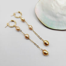 Load image into Gallery viewer, READY TO SHIP Huggie Drop Earrings with Freshwater Pearls - 14k Gold Fill FJD$ - Adorn Pacific - Earrings
