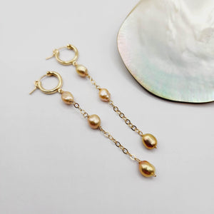 READY TO SHIP Huggie Drop Earrings with Freshwater Pearls - 14k Gold Fill FJD$ - Adorn Pacific - Earrings