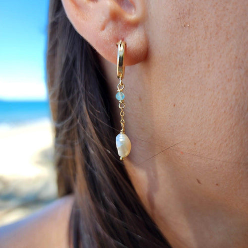 READY TO SHIP Huggie Earrings with Freshwater Pearl and Glass Bead detail - 14k Gold Fill FJD$ - Adorn Pacific - Earrings
