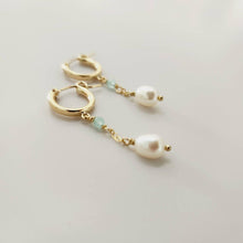 Load image into Gallery viewer, READY TO SHIP Huggie Earrings with Freshwater Pearl and Glass Bead detail - 14k Gold Fill FJD$ - Adorn Pacific - Earrings
