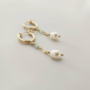 READY TO SHIP Huggie Earrings with Freshwater Pearl and Glass Bead detail - 14k Gold Fill FJD$ - Adorn Pacific - Earrings