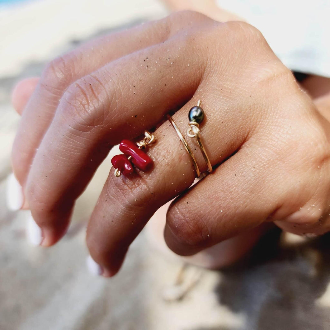 MADE TO ORDER - Keshi Pearl & Coral Twist Layer Ring - 14k Gold Fill FJD$ - Adorn Pacific - Rings