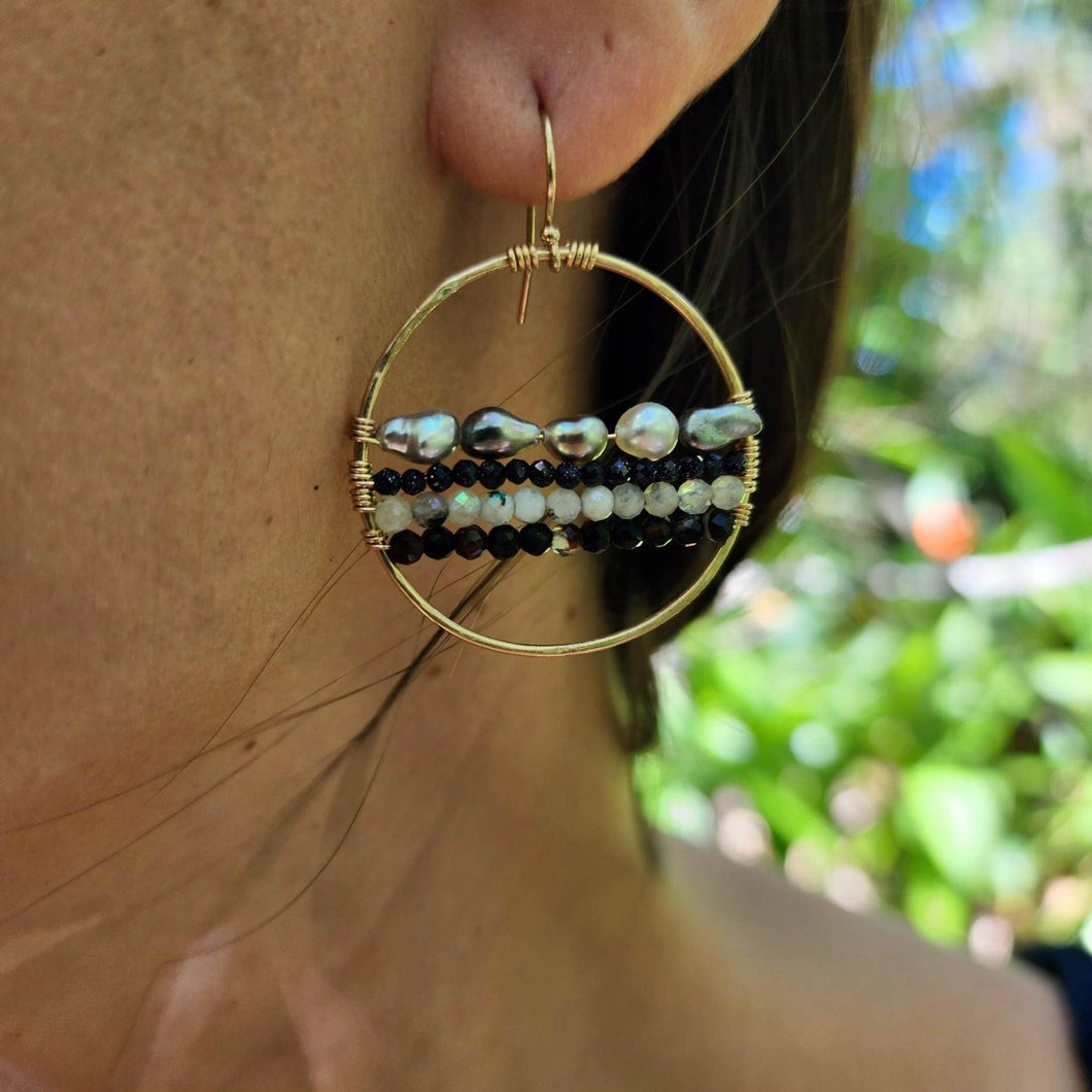READY TO SHIP - Keshi Pearl & Glass Beads Hoop Earrings - 14k Gold Fill FJD$ - Adorn Pacific - Earrings